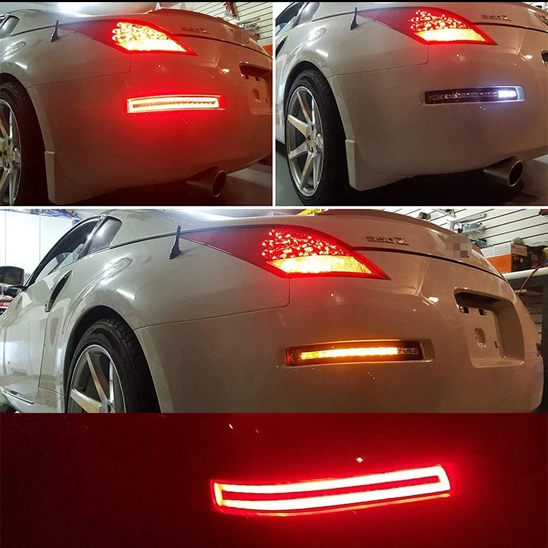 Para 2003-2009 nissan 350z/z33 branco âmbar vermelho led 4-em-1 luz de nevoeiro traseira luz de backup luz traseira de freio luz de sinal de volta dinâmica