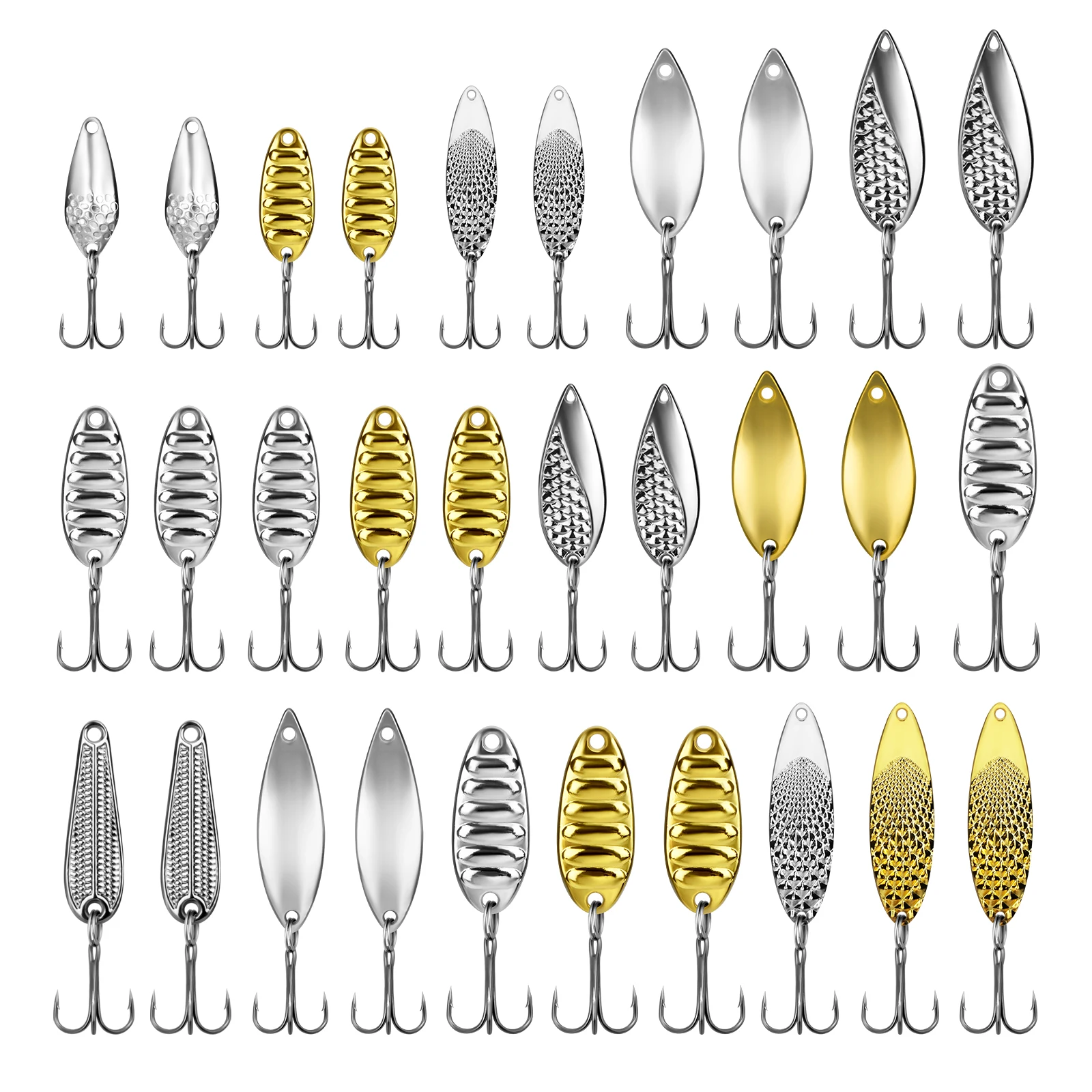 

30pcs Trout Bait Kit 1.1g 1.5g 2.5g 3g 5g Trolling Jigging Lure Metal Spoons Baits Set For Pike Bass Mini Artificial Bait