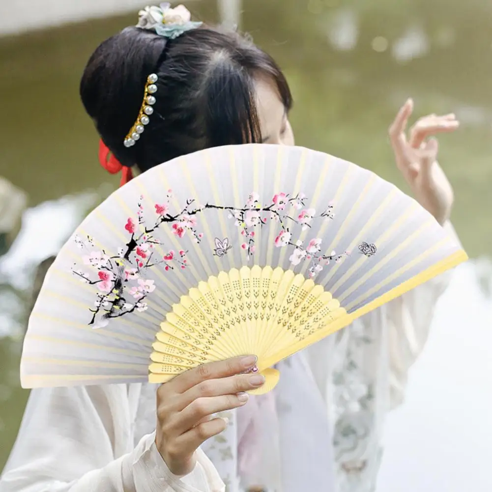 Chinese Style Hand Fan Vintage Floral Print Folding Fans Japanese Dance Fan Home Party Folding Fans Wedding Party Favor Fifts
