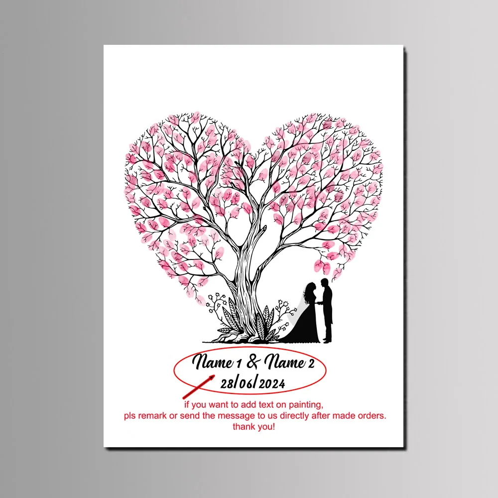 

Custom Couple Name Date Lover Fingerprint Tree DIY Guest Signature Canvas Painting For Wedding Anniversary Events Party Decor