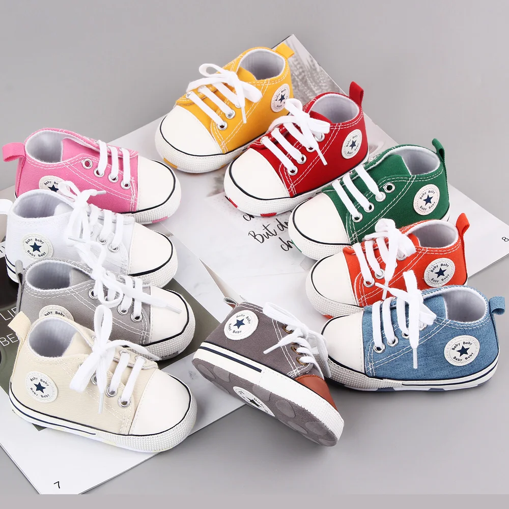 

Spring New Baby Shoes Boy and Girl Classic Canvas Casual Sneakers Soft Sole Non-Slip Walking Newborn Toddler Shoes First Walkers