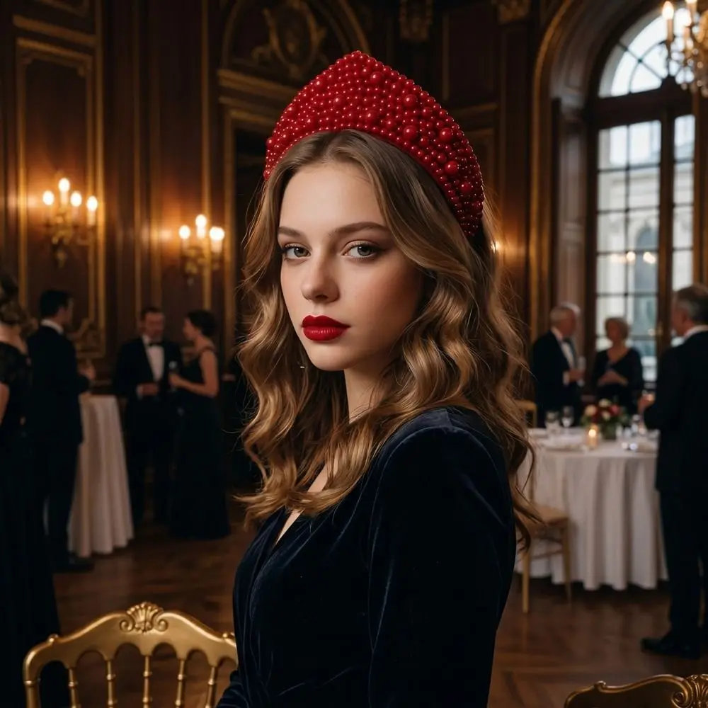 

Роскошная элегантная бархатная повязка на голову в стиле барокко с треугольной губчатой основой, классический эластичный ободок для волос с жемчугом и стразами для женщин