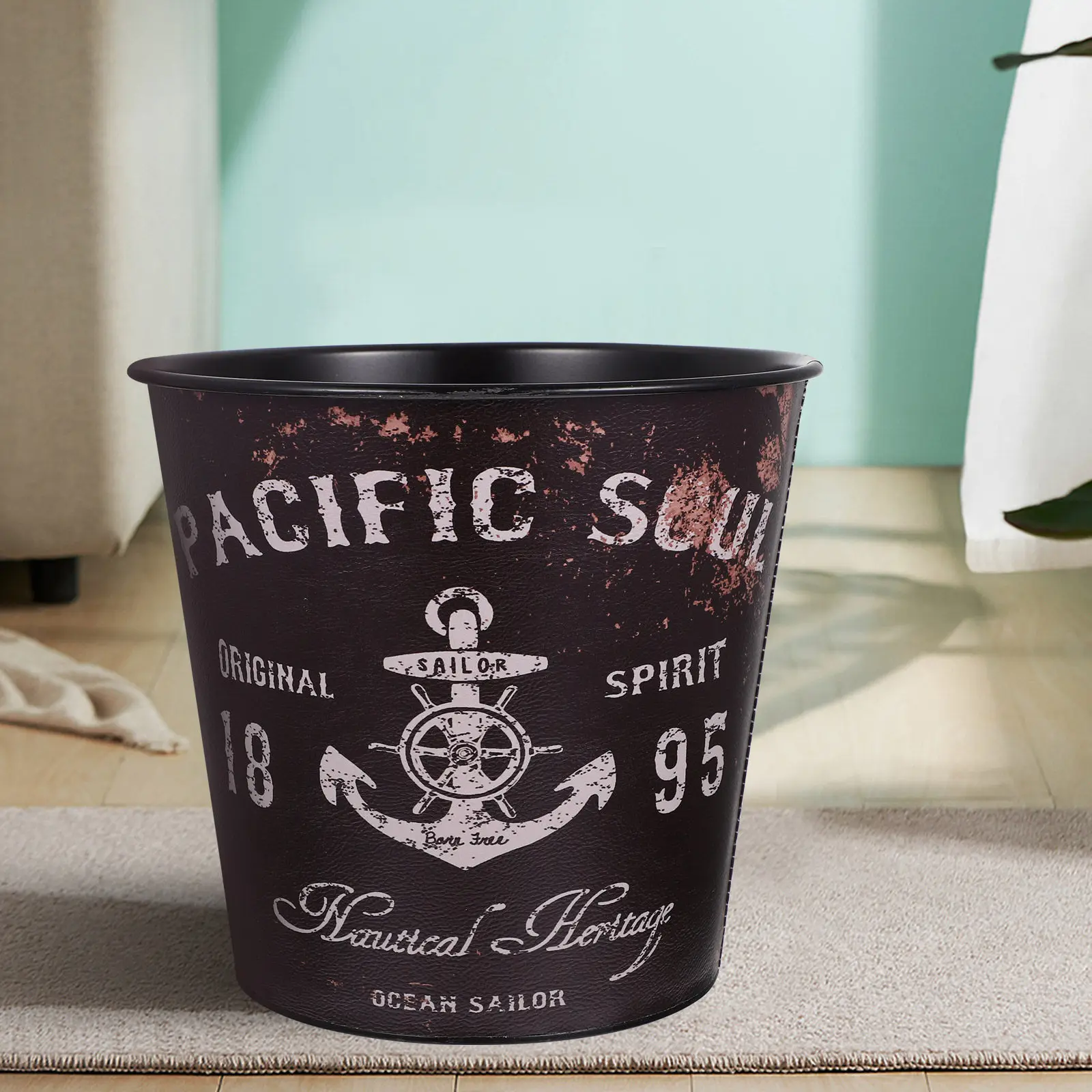 

Classic Iron Garbage Can Large Capacity Decorative Trash Bin for Bathroom Kitchen Office Living Room Household