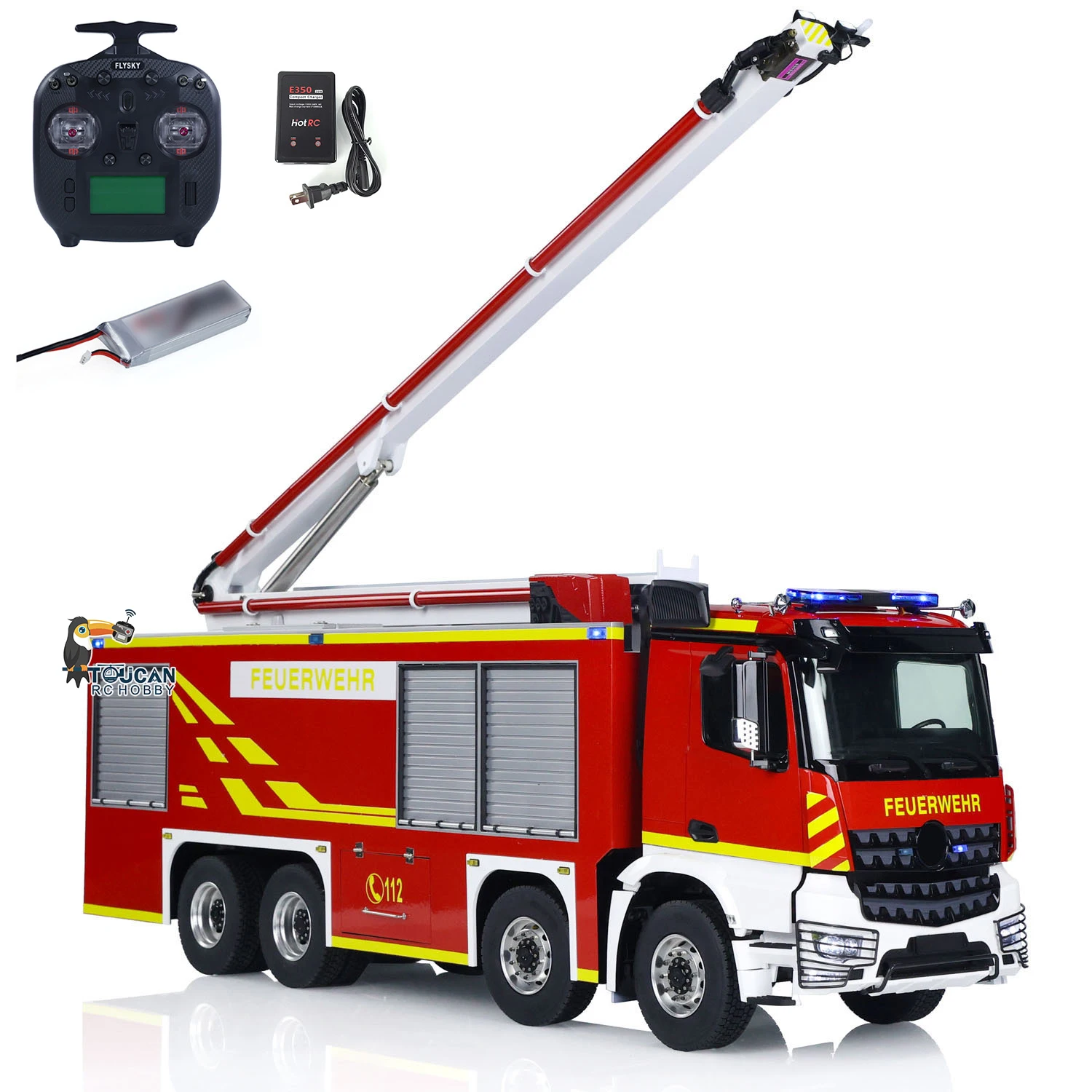 1/14 3363 Metal Chassis 8x4 RC Snozzle High-reach Extendable Turret Fire Truck Sound Light Motor Finished Car Toys Vehicle Gifts