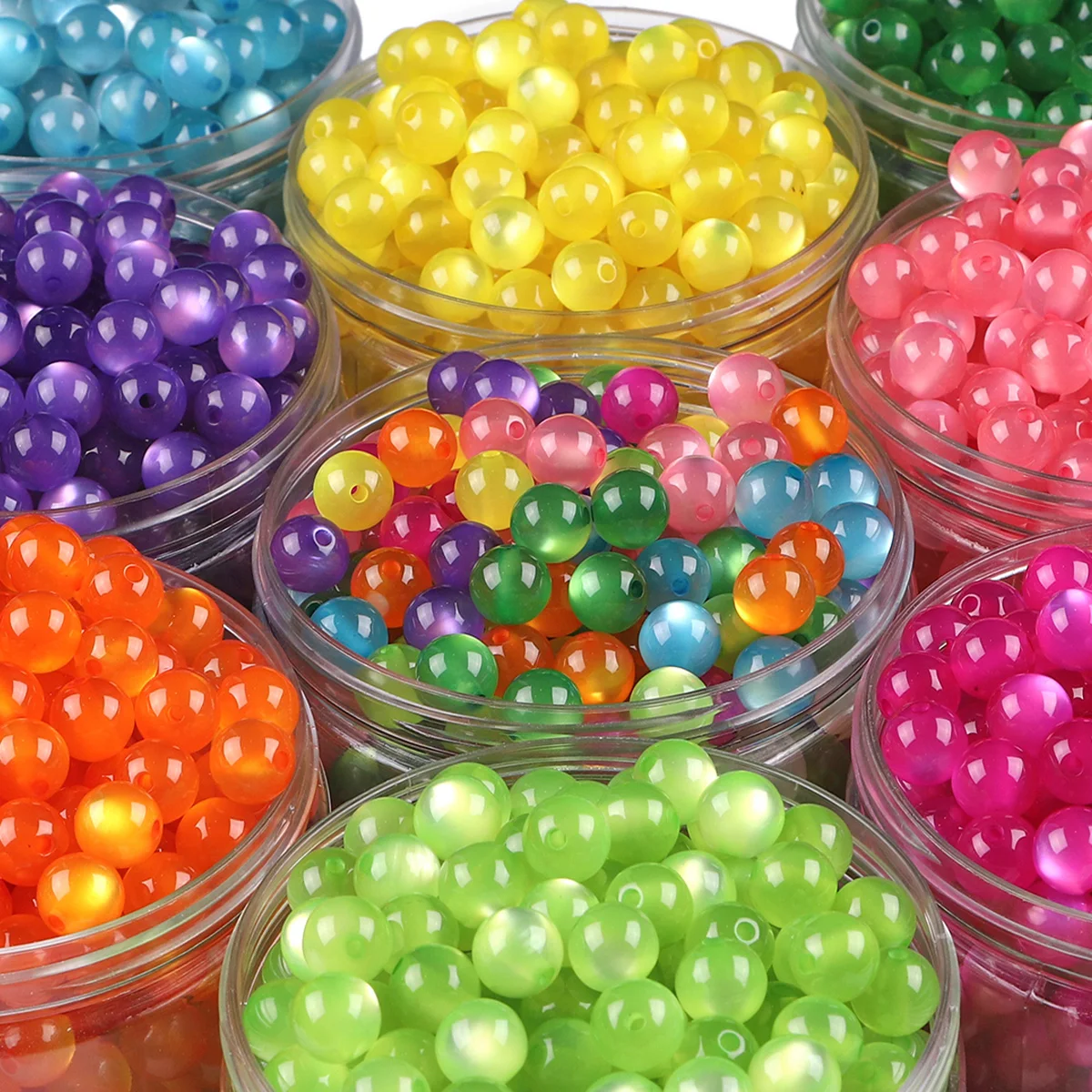 100 perles rondes en résine imitation œil de chat 6/8 mm, colorées, à trou droit, perles lâches pour la fabrication artisanale de boucles d'oreilles et bracelets DIY