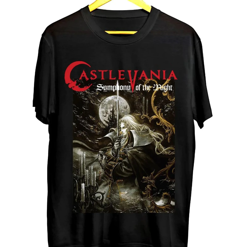 Camiseta de juego de terror gótico: diseño inspirado en Vampire Hunter Art&CastleVania, camiseta suave de manga corta con cuello redondo