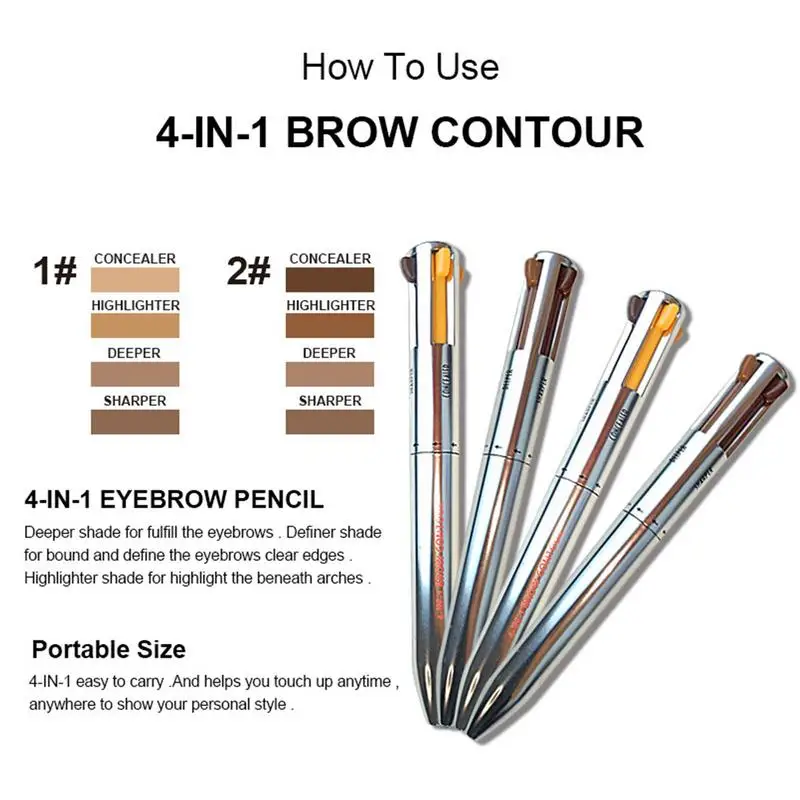 4 In 1 Makeup Pen Waterproof Eyebrow Pencil Long Lasting Versatile Eye Beauty Makeup Tool For Brow Draw Lips And Eyeliner