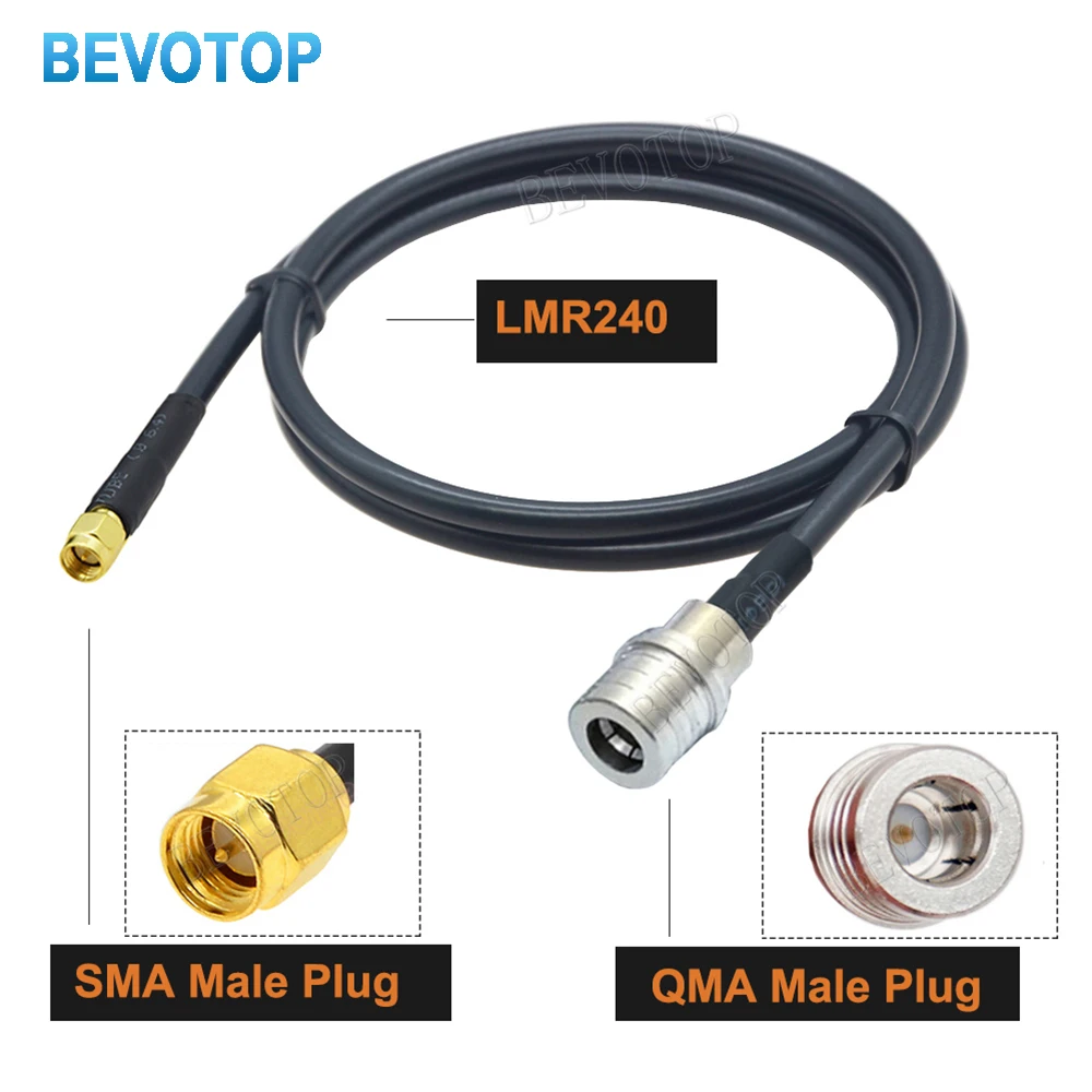 Câble coaxial LMR240 50-4 avec connecteur QMA mâle vers SMA mâle et pigtail RP-SMA à sertir pour extension 4G 5G LTE