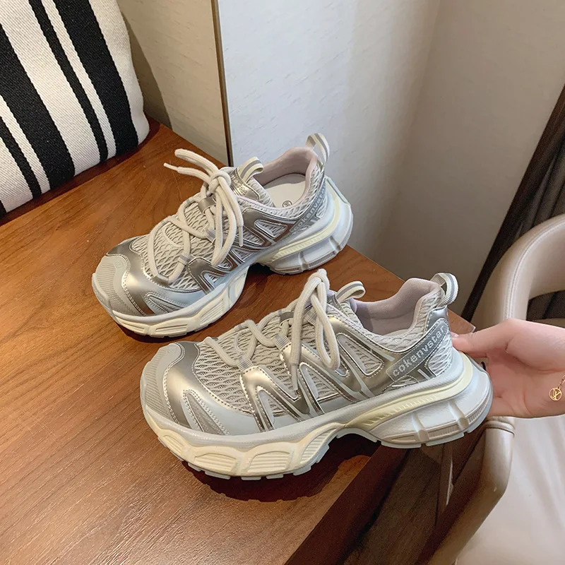 

Transparent Platform Women's 2026 Summer New Hollow Breathable Casual Versatile Height-increasing Sports Dad Shoes