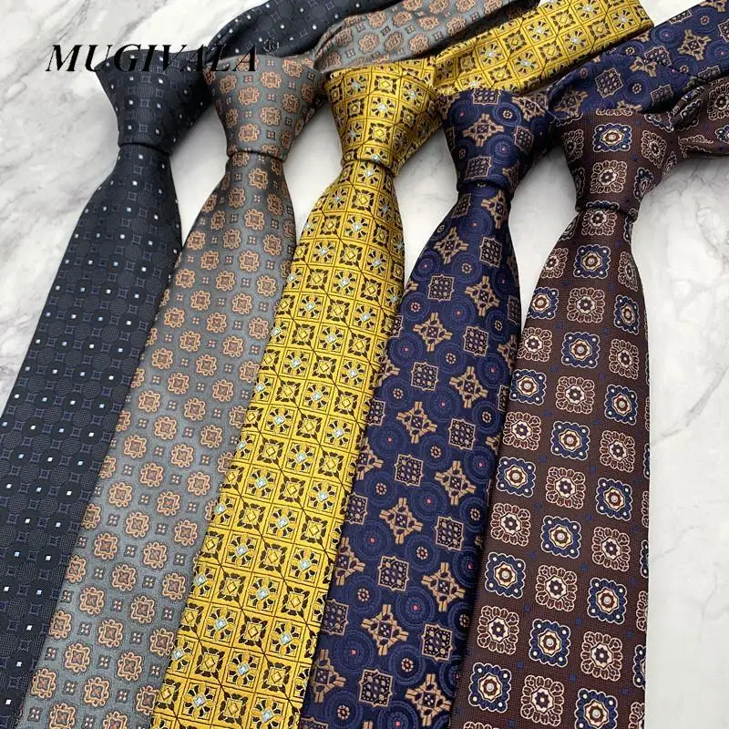 MUGIVALA 8cm Necktie Men Retro Pattern Formal Wear Business Casual Fashion Tie For Men Accessories