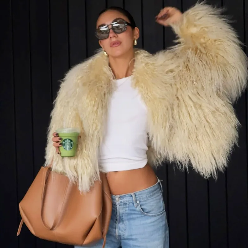 Talenza Winter Women Faux Fur New Plush Thick Collar Coat Office Warm High Street Solid Fashion 2025 Vintage Women Faux Fur Coat