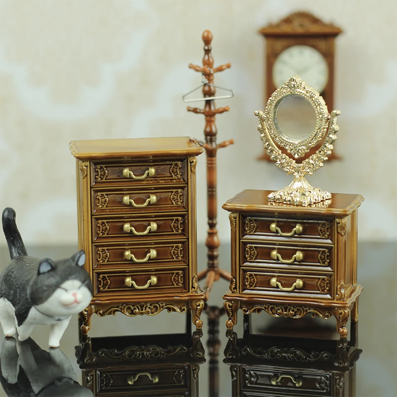 Dollhouse Cabinet Mini Cabinet Dollhouse Furniture Locker Model Toys Furniture Ornaments Mini European Style Retro Cabinet Model