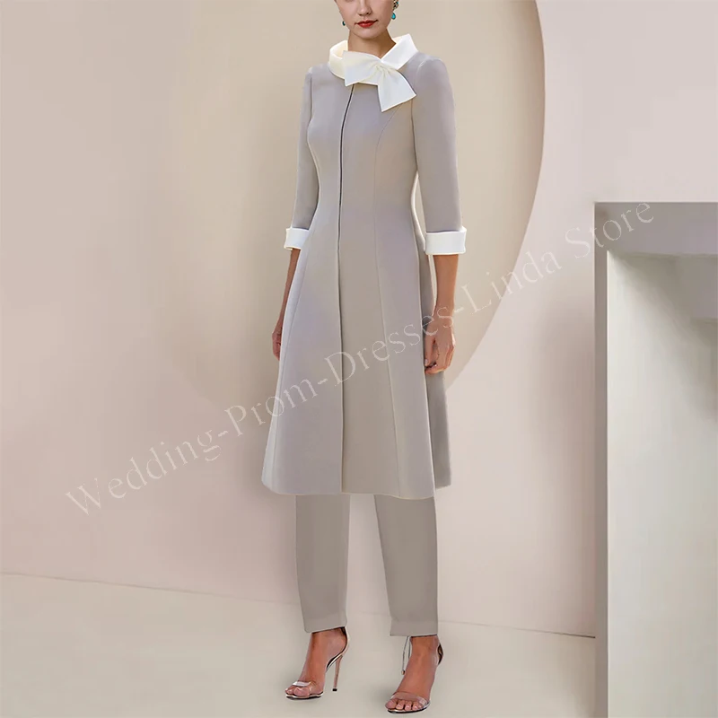 

Elegant 2 Pieces Mother of the Bride Dresses Satin Ankle-Length with Bow Wedding Guest Party Skirt for Women Evening Gala 2023