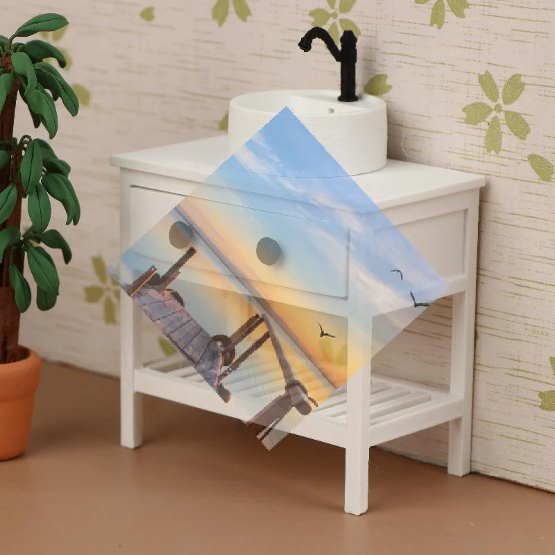 

[]1/12 Dollhouse Simulation Sink Cabinet Model Dollhouse Bathroom Furniture Decoration Dolls House Living Scene Ornament Toys