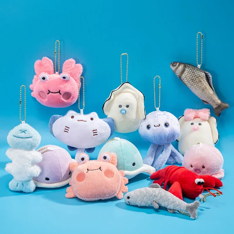 Nuevo colgante de Animal marino, cangrejo, langosta, pez diablo, pulpo, sardina, ostra, pez, muñeco de peluche, juguetes de peluche suaves, llavero, regalo de dibujos animados