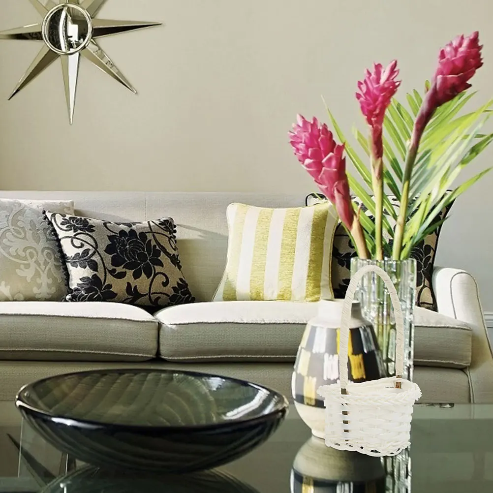 

5Pcs Woven Storage Baskets Premium Plastic Rattan Bamboo Material Rustic Desktop Bathroom Kitchen Organizer Decorative Handheld