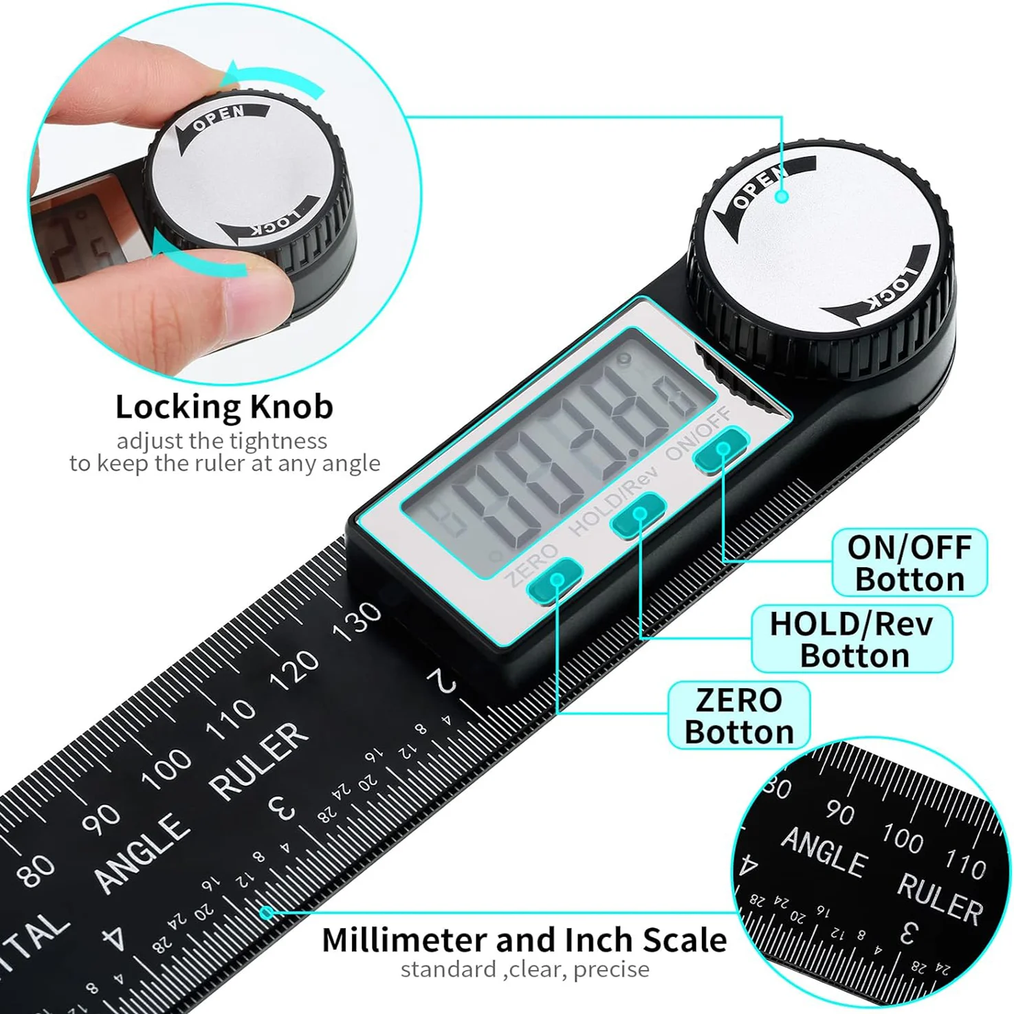 Digital Angle Finder Protractor, 2-in-1 Digital Miter Saw Protractor, 7 Inch/200mm ABS Angle Ruler