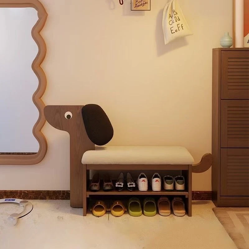 باب مقعد تغيير حذاء الجرو من الخشب الصلب، رف أحذية إبداعي لطيف منزلي يرتدي باب مقعد الأحذية، خزانة أحذية للجلوس