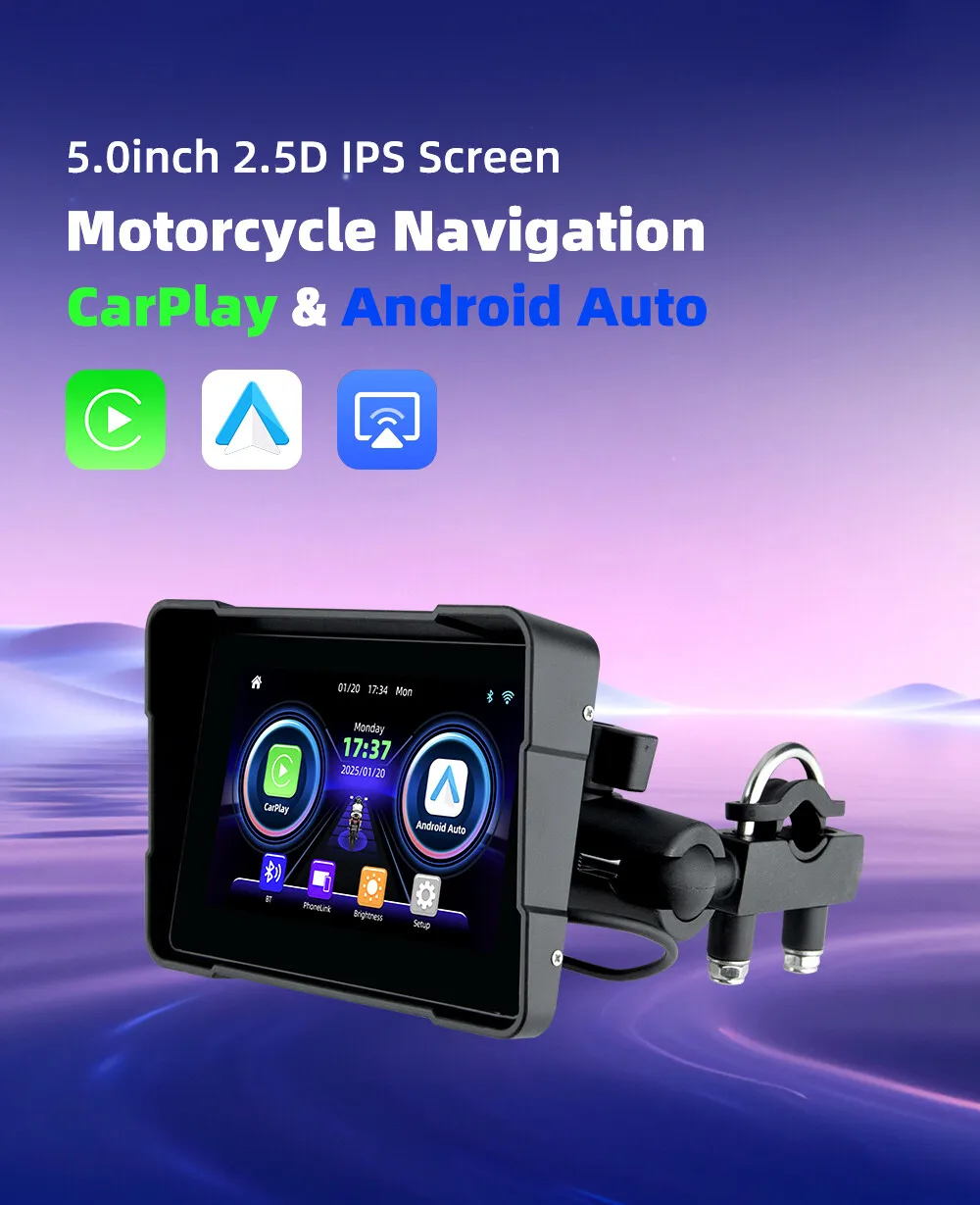 SMART Neutral portable linux motorcycle navigation 5inch ips screen ip67 carplay bt5.0-WiFi
