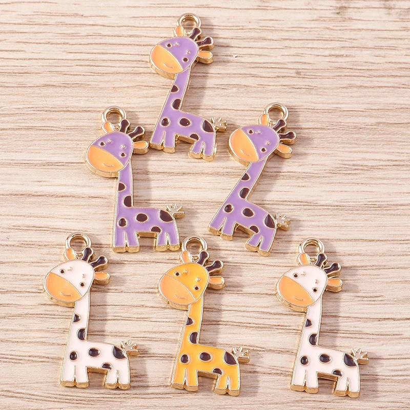 10pcs 16x27mm Cartoon Enamel Animal Giraffe Charms Pendants for Making Earrings Necklaces DIY Handmade Crafts Jewelry Findings