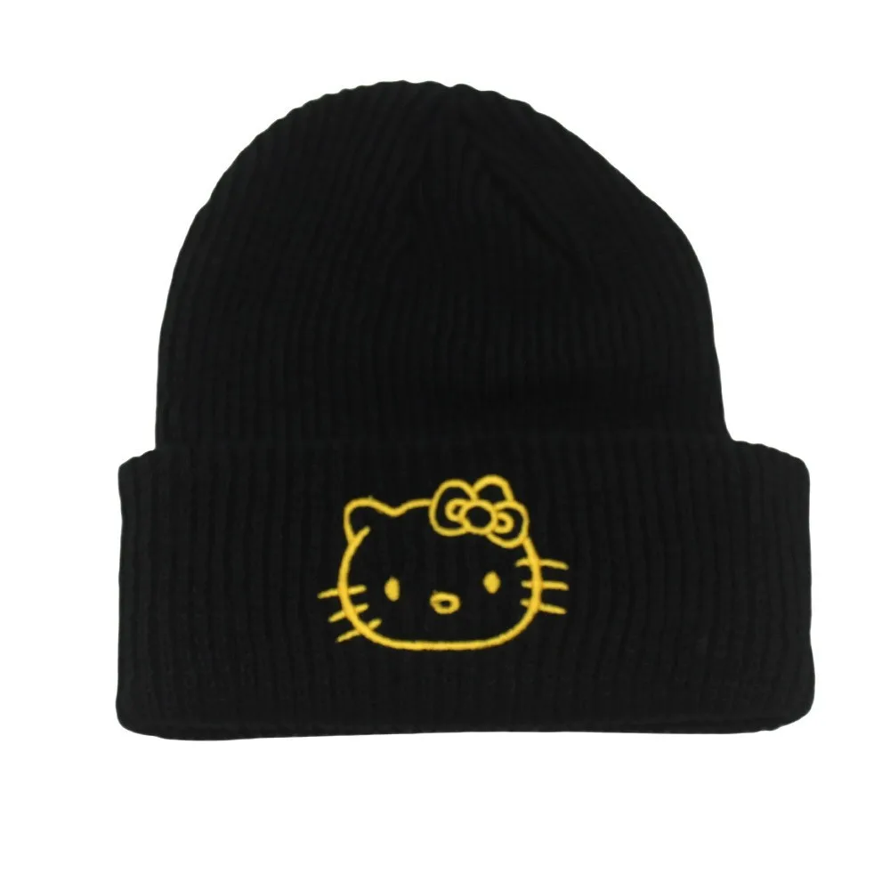 Bonnets brodés de dessin animé populaire américain Anime Kawaii brodé tricoté automne hiver chapeau chaud laine chapeau Kitty bonnets cadeau