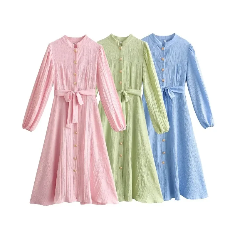 

Women's textured stand-up neck long-sleeved dress