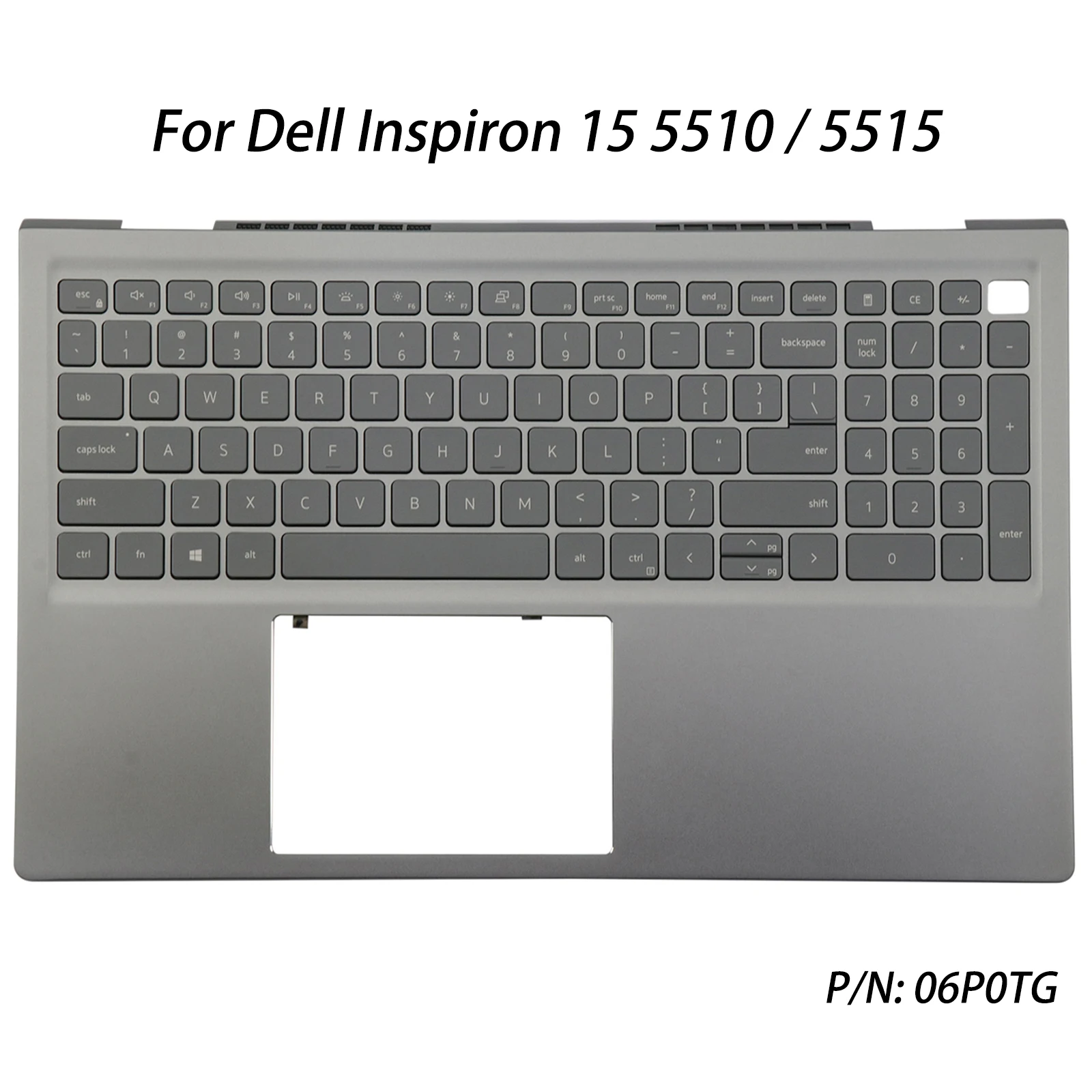 New Palmrest Upper Case Backlit Keyboard for Dell Inspiron 15 5510 / 5515, Gray Top Cover, US Layout, P/N: 06P0TG