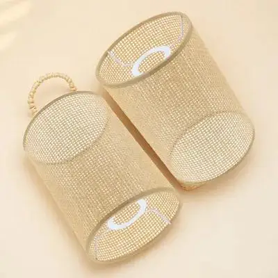 

2pcs Woven Rattan Lampshade Cylinder Chandelier Replacement For E27/E14 Table Floor Pendant Ceiling Light Cover Braided Lamp