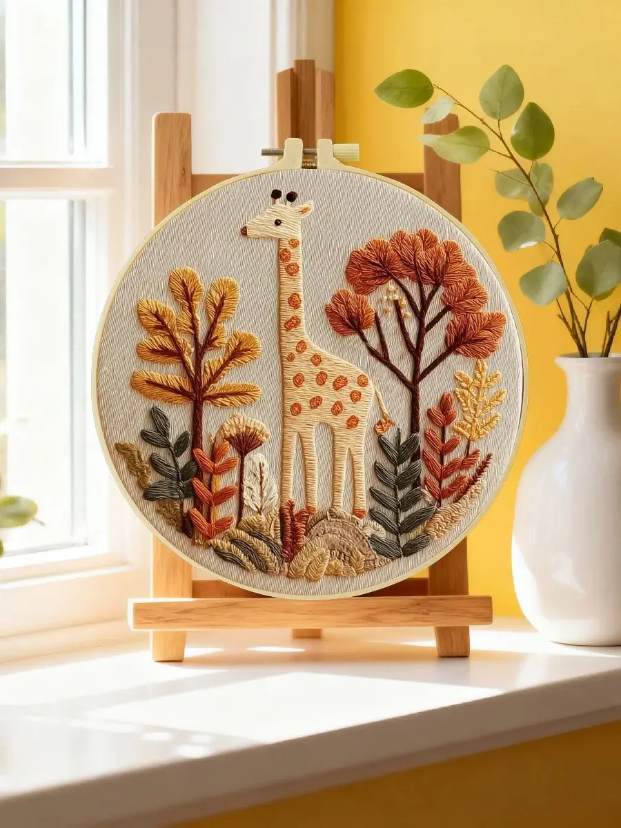 1 Stück 20X20CM/15X15CM 7,87/6,3 Zoll Giraffen-Stickerei-Starter-Kit DIY-Kit DIY-Stickerei-Set Handarbeiten Heimdekoration – Detail 6