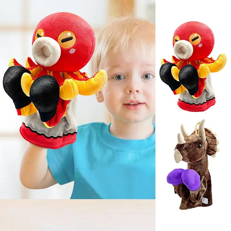 Hand Puppets For Kids Octopus Triceratops Shape Boxing Action Animal Plush Toy Props Family Role Playing Toys Doll Children GIft