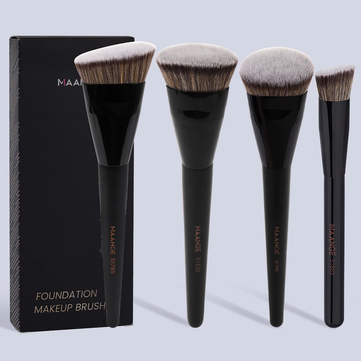 MAANGE 4pcs Main Makeup Brushes Set Flat Top Foundation Brushes Angled Contoured Brush Dense Bristle Face Makeup Tool for Beauty