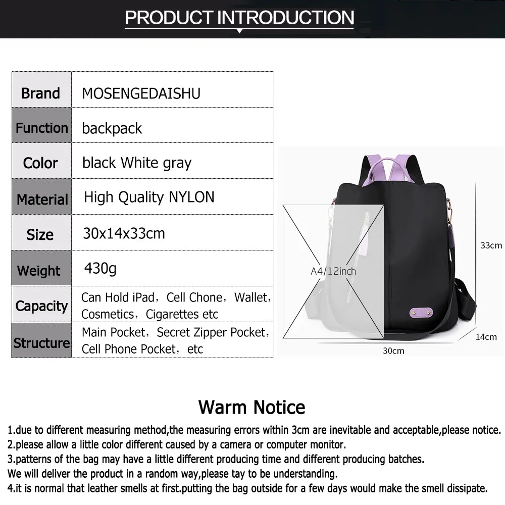 Anti Theft Backpack Casual Large Capacity Women Shoulder Bag Fashion Multifunctional Travel Backbag Waterproof  Women School Bag