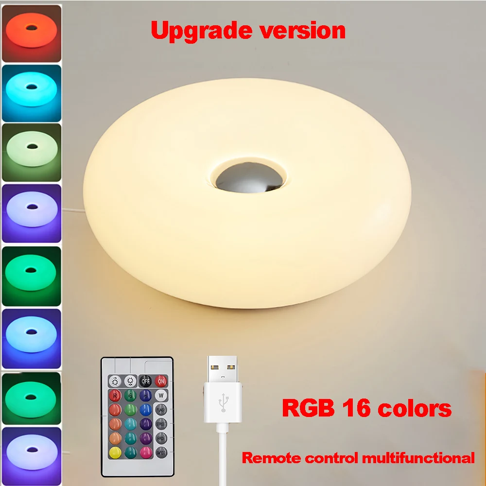 LED Donut Glass Wall Lamp Orange Table Light for Living Room Bedroom Hallway Indoor Donut Wall Lamp RGB Dimmable Ambient Lamp