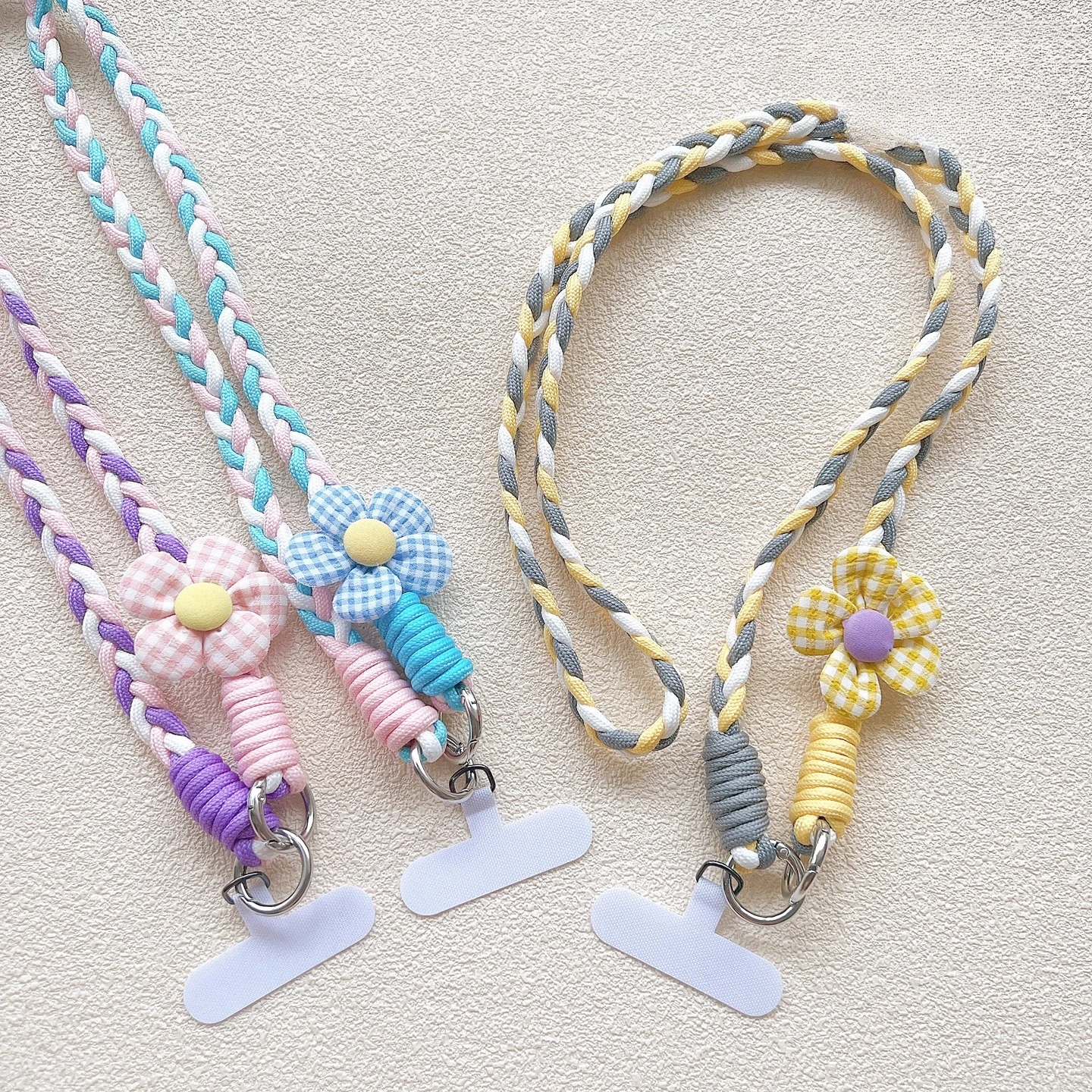 

Свежий 3-жильный витой ремешок в клетку/цветочный плетеный длинный ремешок с зажимом, одежда через плечо/шейя, подходит для чехлов для телефонов, милый для девочек