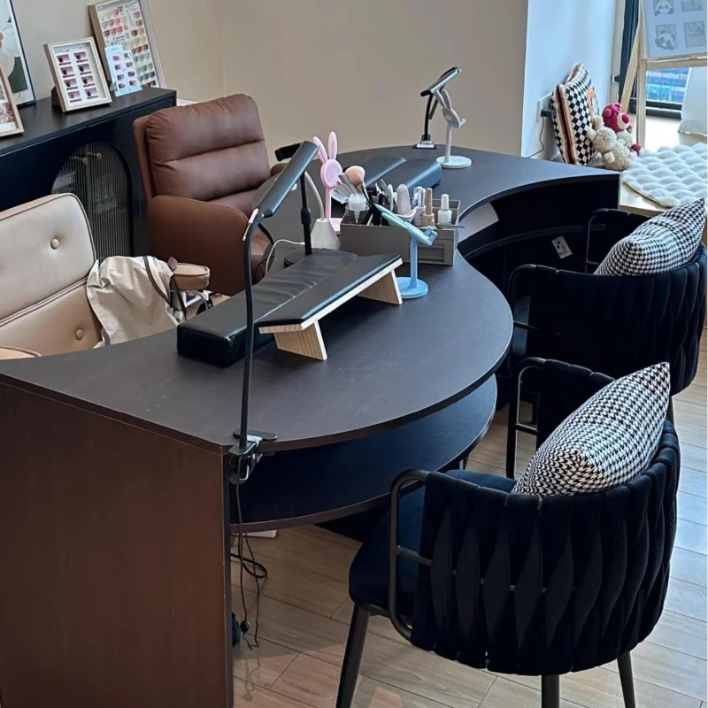 

S-shaped manicure table Chinese antique manicure table and chair set Nail salon table