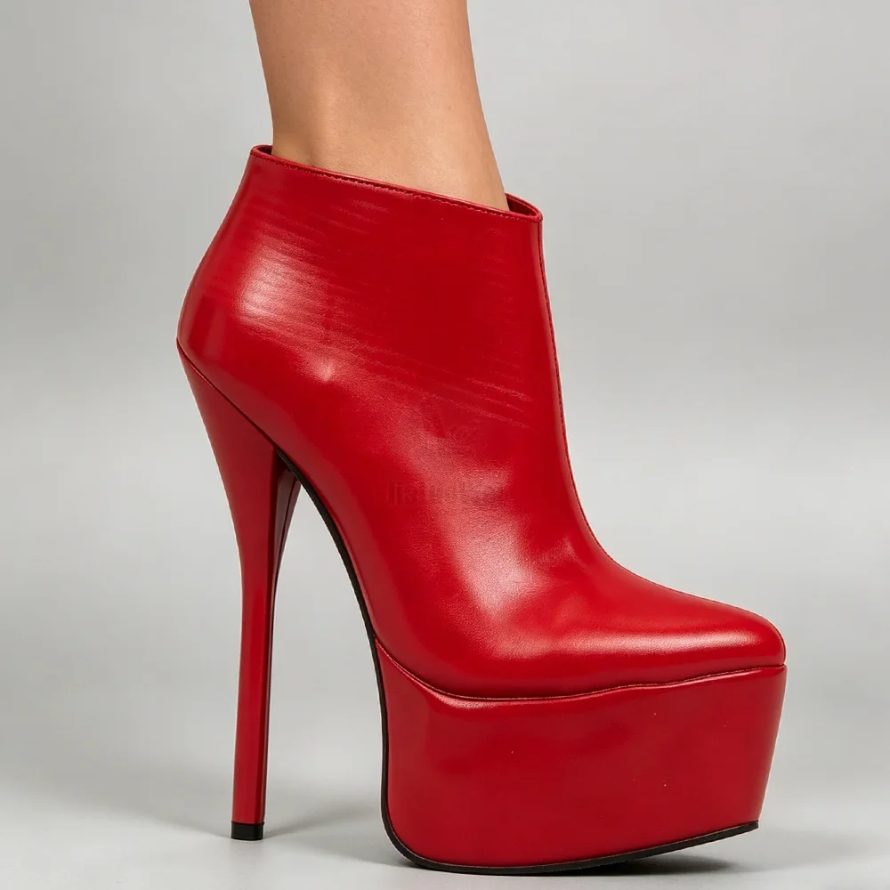 Women's Red Patent Leather Ankle Boots Sexy Extreme High Heel Platform Stiletto Boots Side Zipper Lace Up Cosplay Stage Club Par