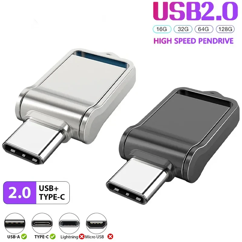 

Mini Metal Type-C Pen Drive Creative Gifts USB Flash Drive OTG Free Key Chain Memory Stick 64GB 32GB 16GB Pendrive For Computer