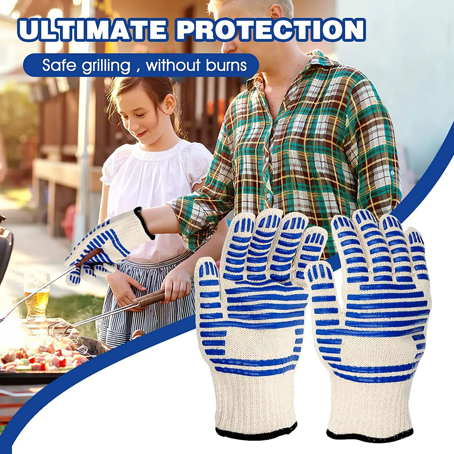 1 paire de gants anti-brûlure et isolants thermiques pour barbecue, cuisson, cuisine et gants antidérapants en silicone épais à cinq doigts