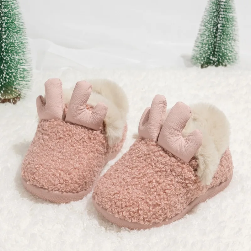 

2025 Winter Children's Cotton Shoes Cute Sweet Girls Fashion Plush Shoes Pink Furry Hairy Kids Causal Flat Fur Shoes Soft Bottom
