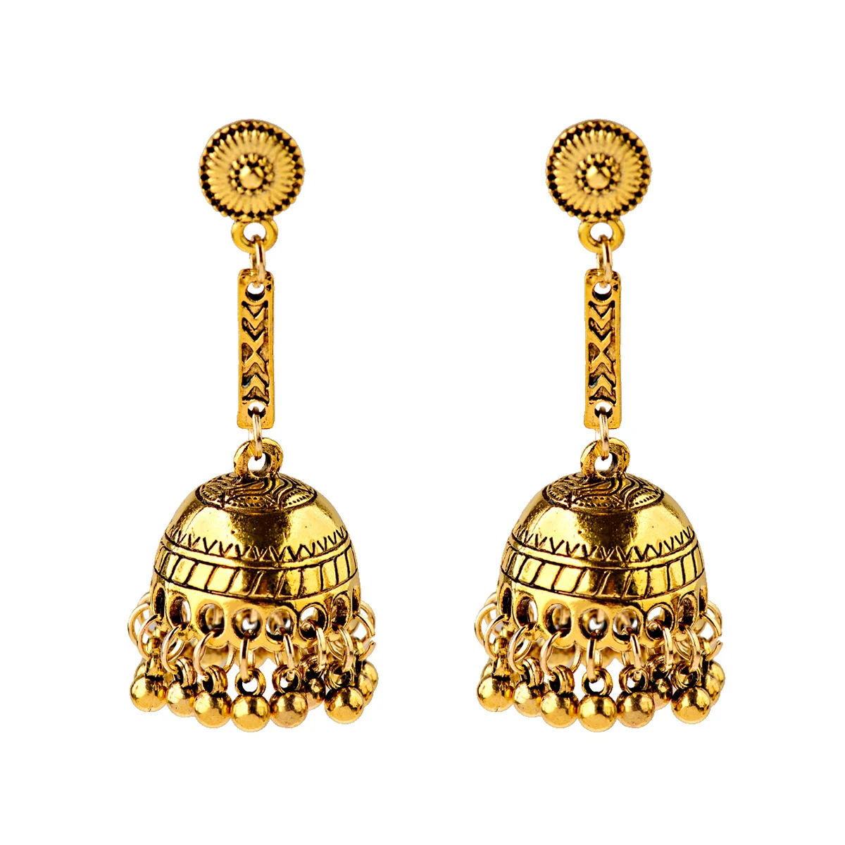 Ethnic Geometric Gold Color Bell Earring Women's Vintage Trendy Wedding Earrings Indian Jewelry Wholesale Boucles D'oreille view 3