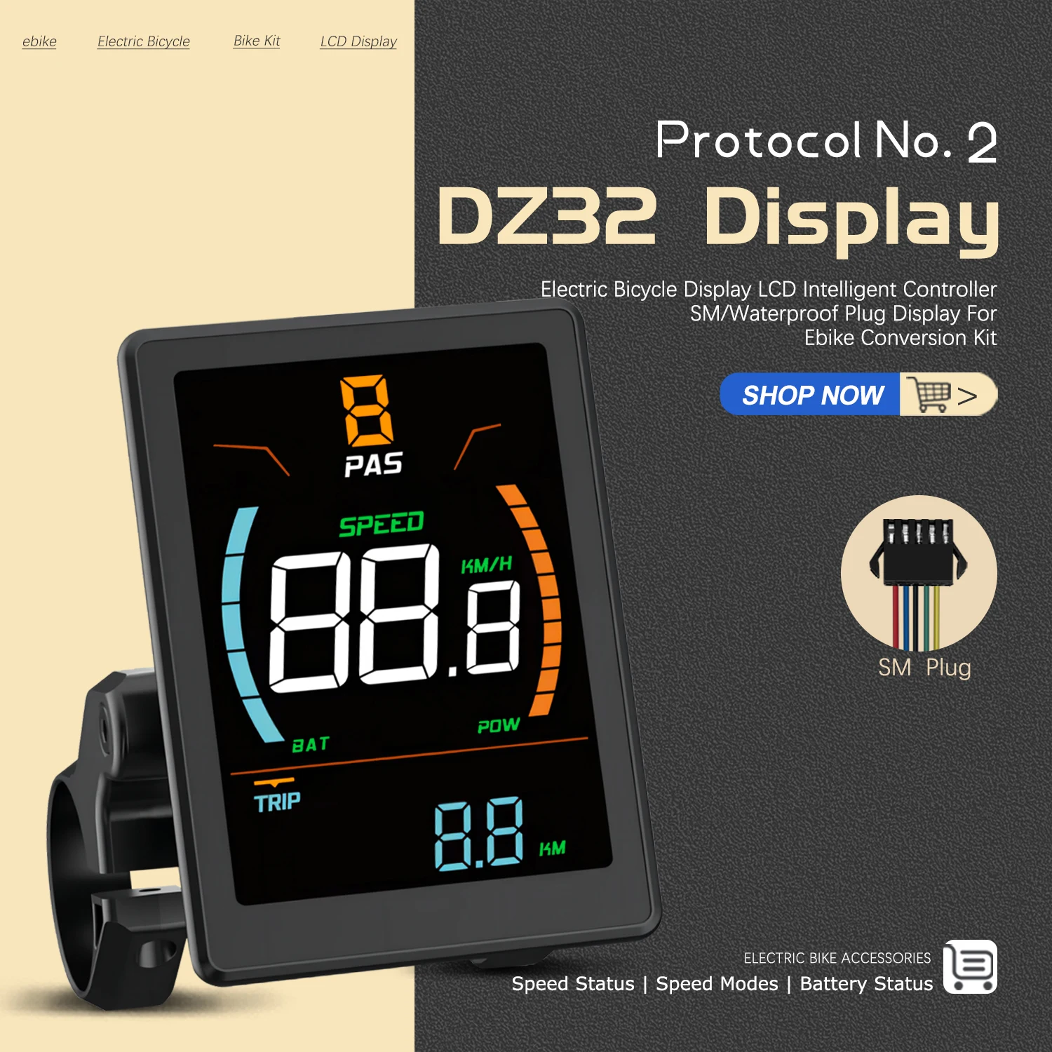 

Electric Bike Display LCD DZ32 24V/36V/48V/52V/60V/72V Smart Color Screen Mountain Bike Control Panel for Electric Mountain Bike