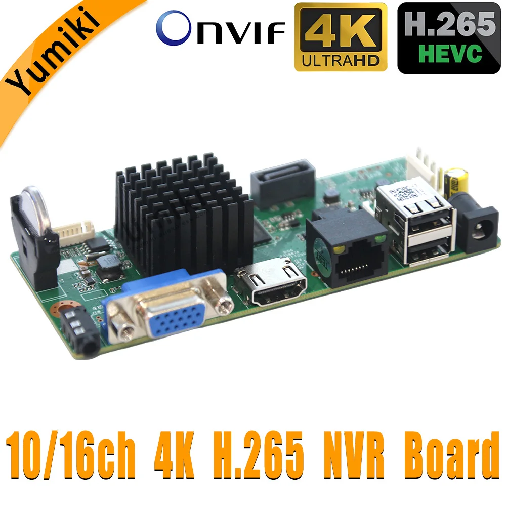 H.265 10ch/16ch * 4K NVR Placa principal do gravador de vídeo em rede para câmera IP Detecção de movimento OVNIF CMS XMEYE P2P