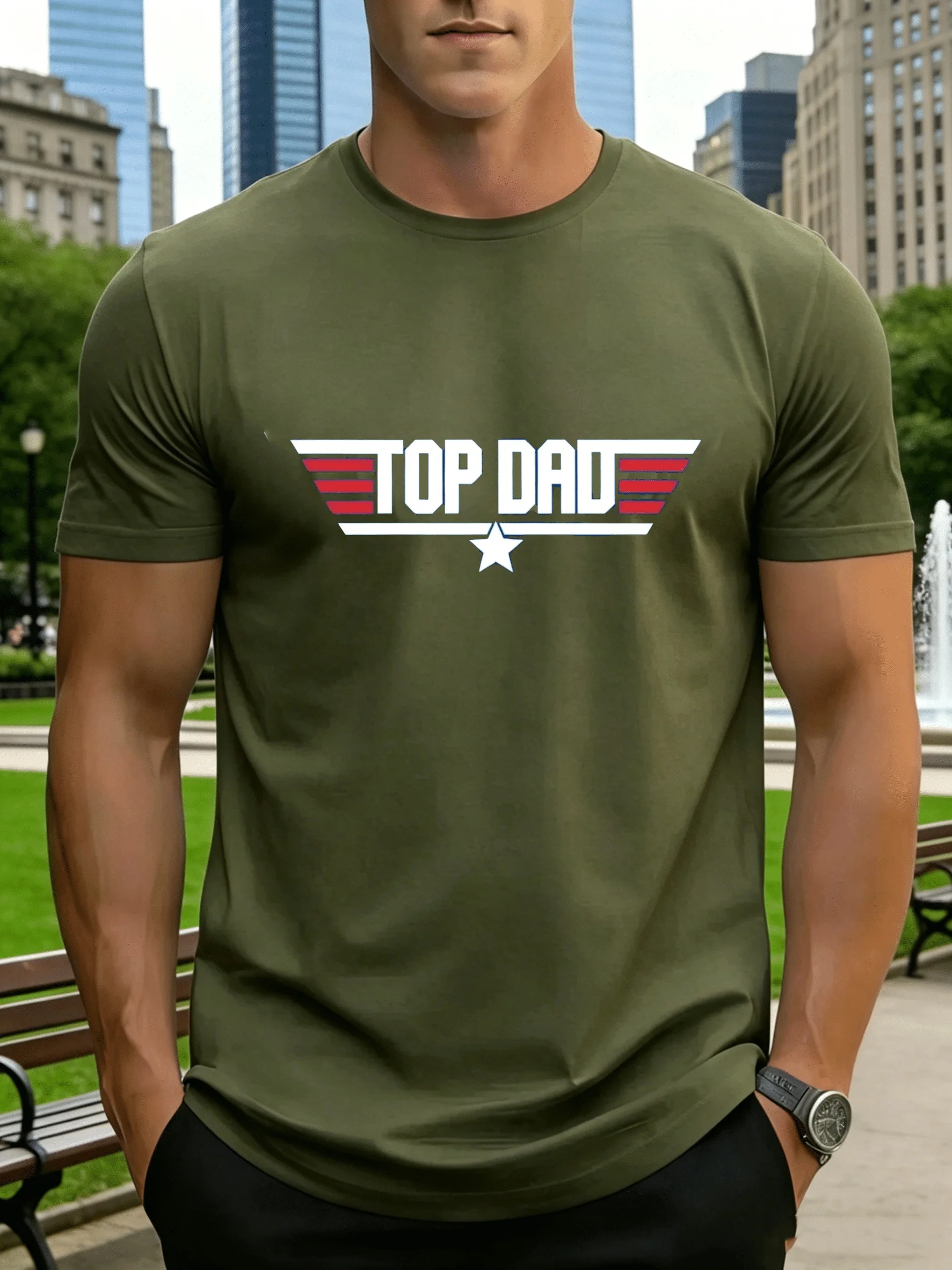 2026 Casual Men's T-shirts Clothing Top Dad Print Short Sleeve T-shirts Plus Size Loose Round Neck Short Sleeve Daily Menswear