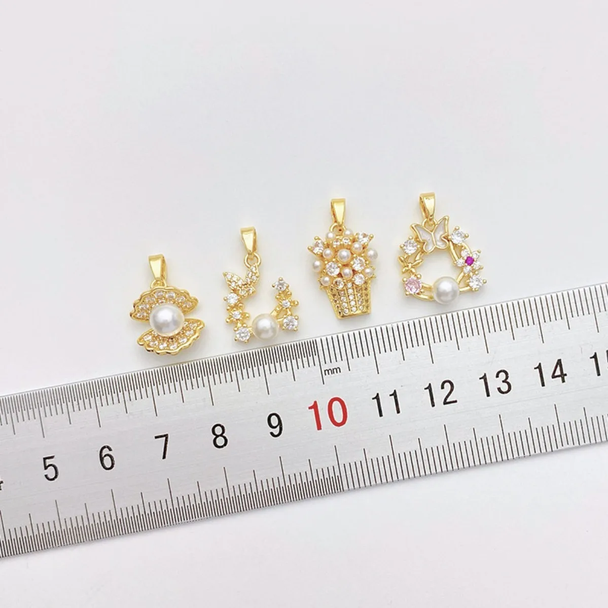 14K Gold Plated Cubic Zirconia Pearl Pendant Shell Butterfly Flower Basket Wreath DIY Findings Bracelet Necklace Jewelry Making