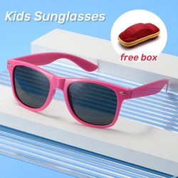 Children Candy Colored Sunglasses with Glasses Box Boys Girls Sun Protection Glasses Personality Outdoor UV Protection Goggles