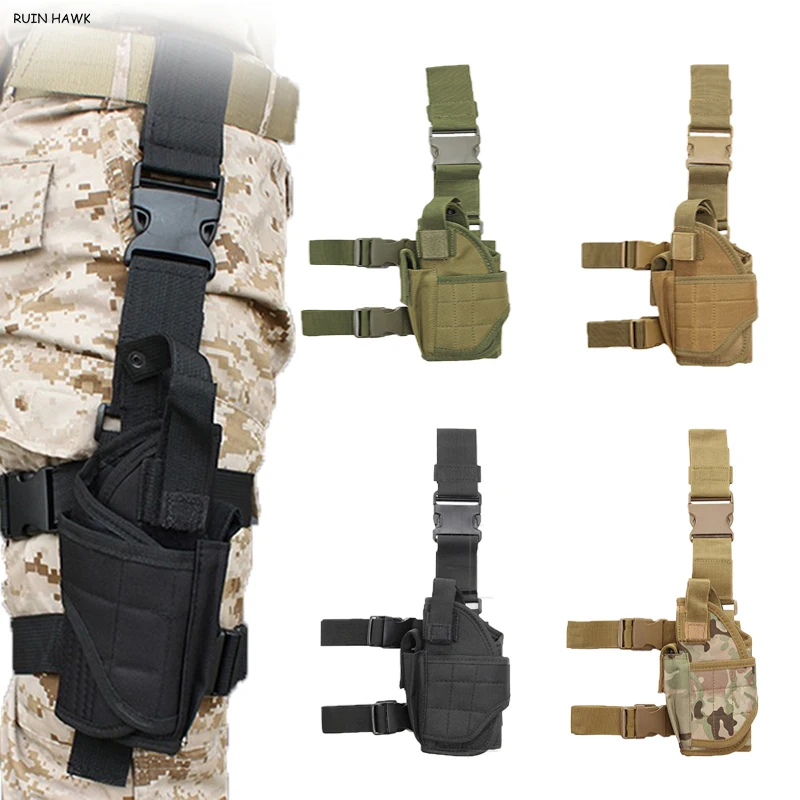 Universal Drop Leg Gun Holster, Nylon ajustável Holster, Destro, Tactical Thigh, Pistol Bag Pouch, pernas para todos os revólveres