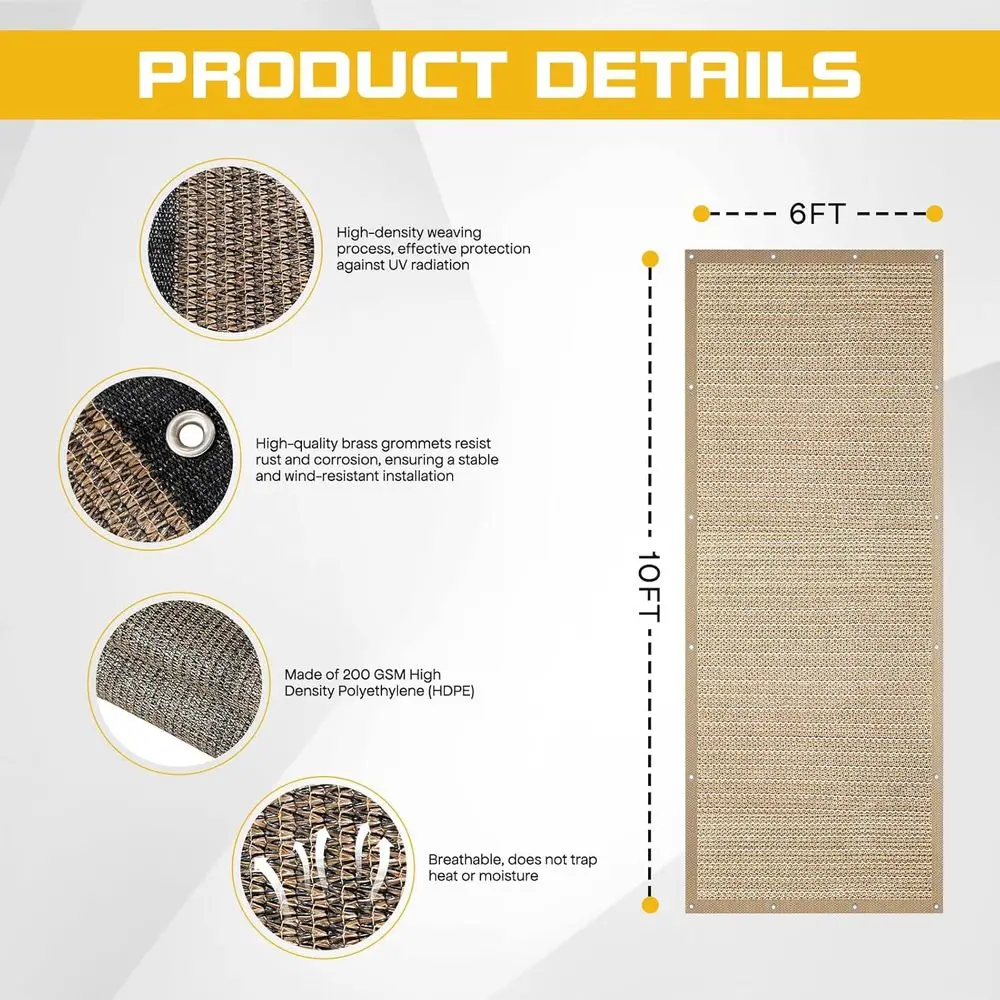 مظلة عريشة خارجية قابلة للحجب بالأشعة فوق البنفسجية بطول 10 × 6 أقدام مع حلقات لخصوصية الفناء وحماية من أشعة الشمس في الحديقة