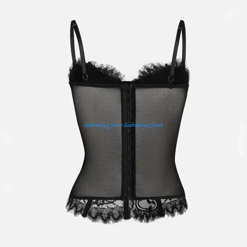 

573B Women Lace Tanks Tops Sleeveless Crop Top Tube Top Cami Tanks Vest Raves Party Clubwear Dance Oufit