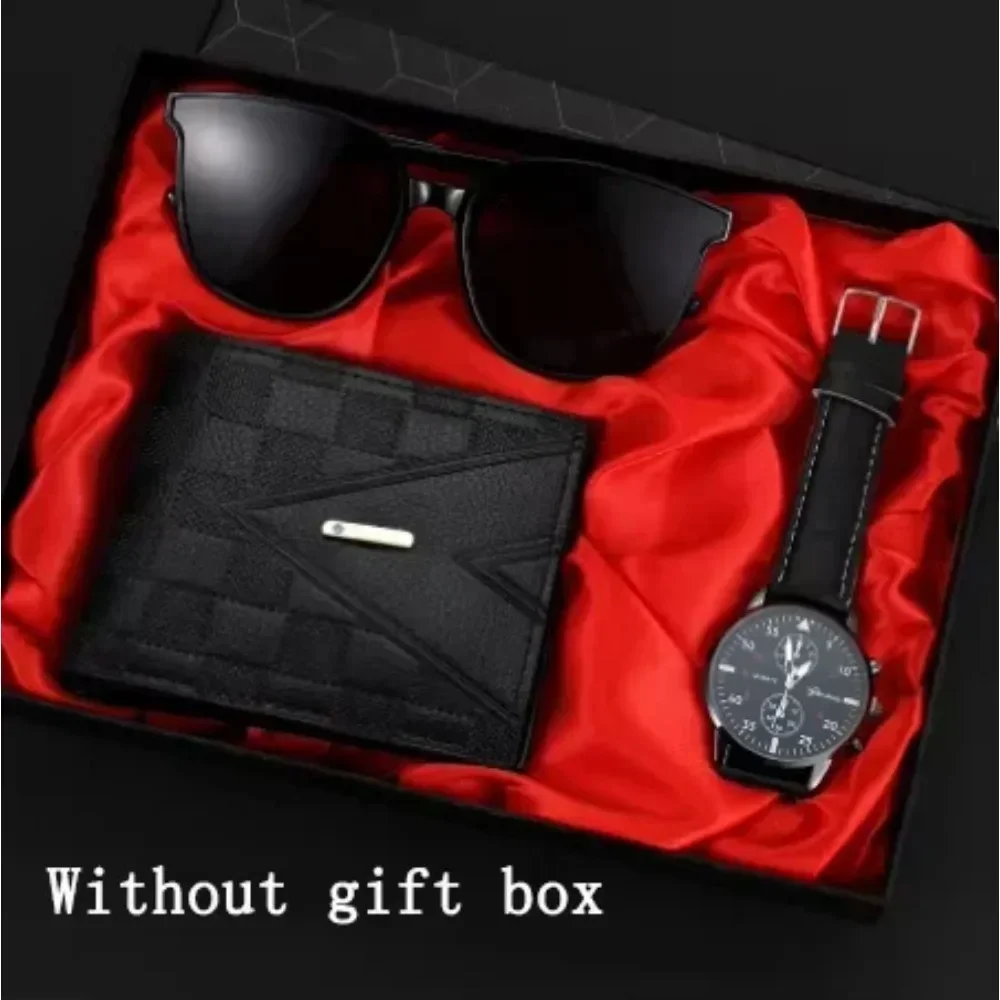 AAABCCross border Hot Selling 3pcs Fake Three Eyes Men's Business Personalized Calendar Steel Belt Watch Sunglasses Wallet Set