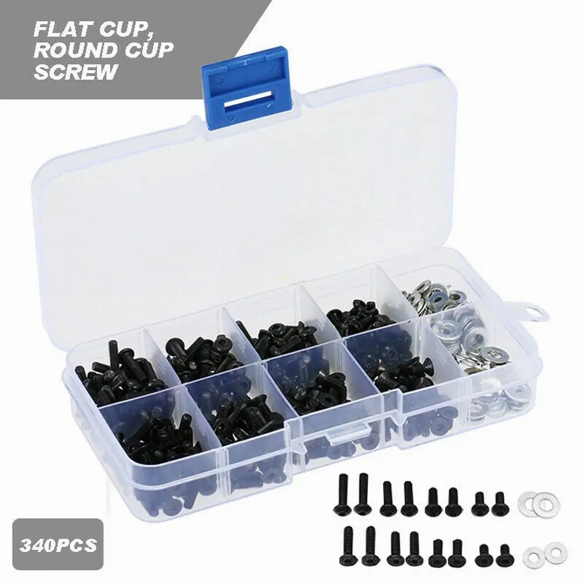 

340PCS Universal Screws Box Set for 1/10 RC Crawler HSP Redcat Traxxas TAMIYA CC01 Axial SCX10 HPI